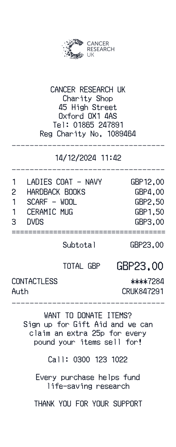 Cancer Research UK receipt template example