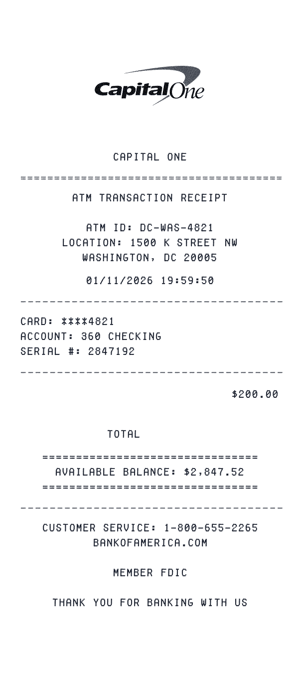 Capital One receipt preview