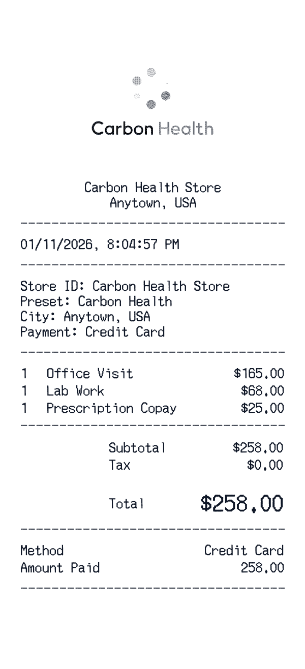 Carbon Health receipt template example