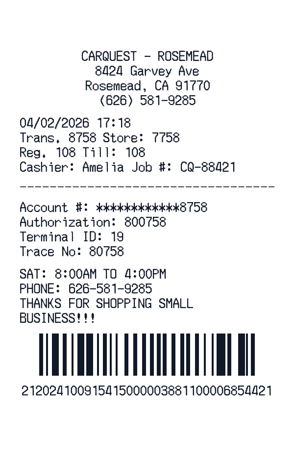 Carquest receipt template example
