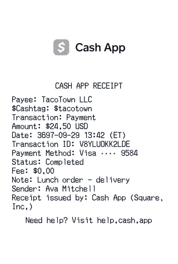 Cash App receipt preview