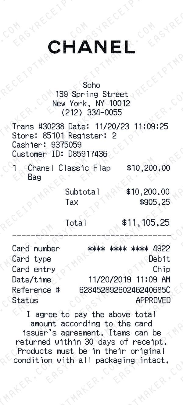 Chanel receipt