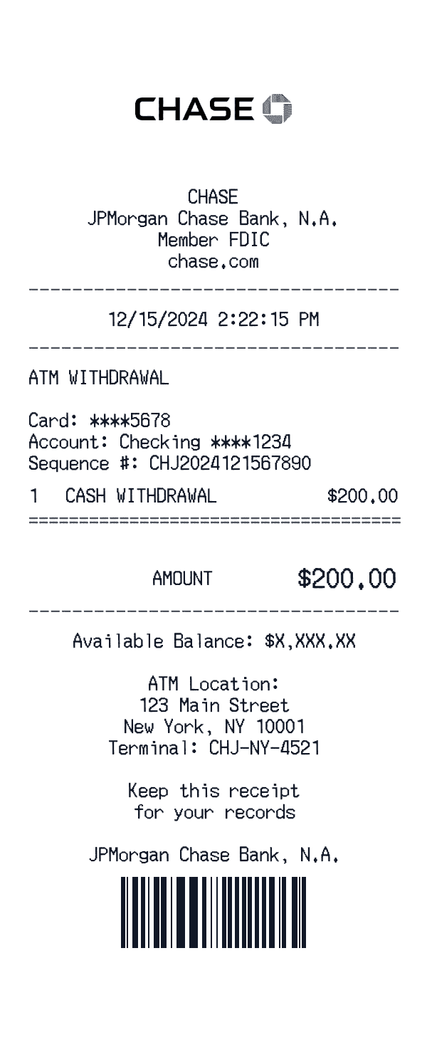 Chase Bank receipt template example