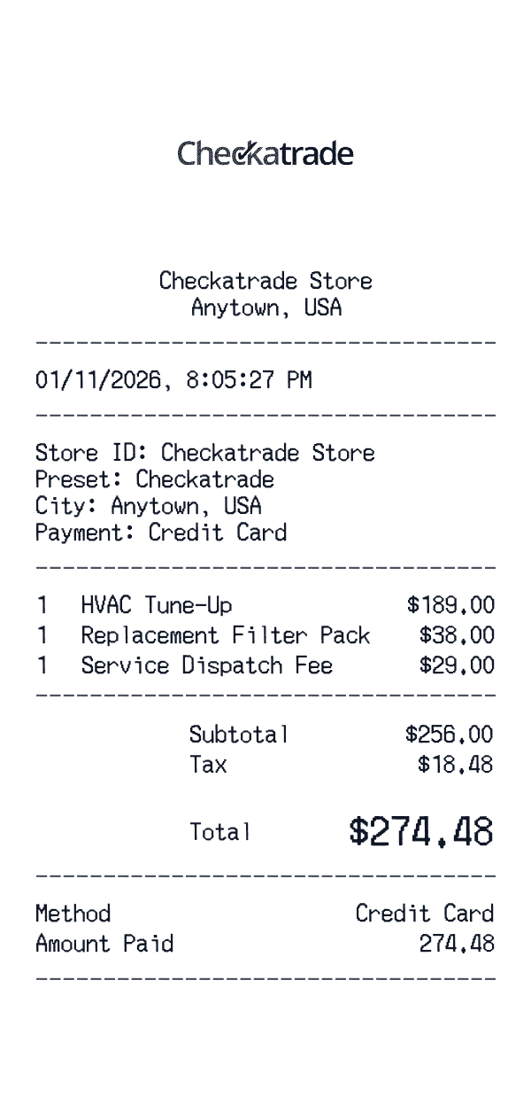 Checkatrade receipt template example