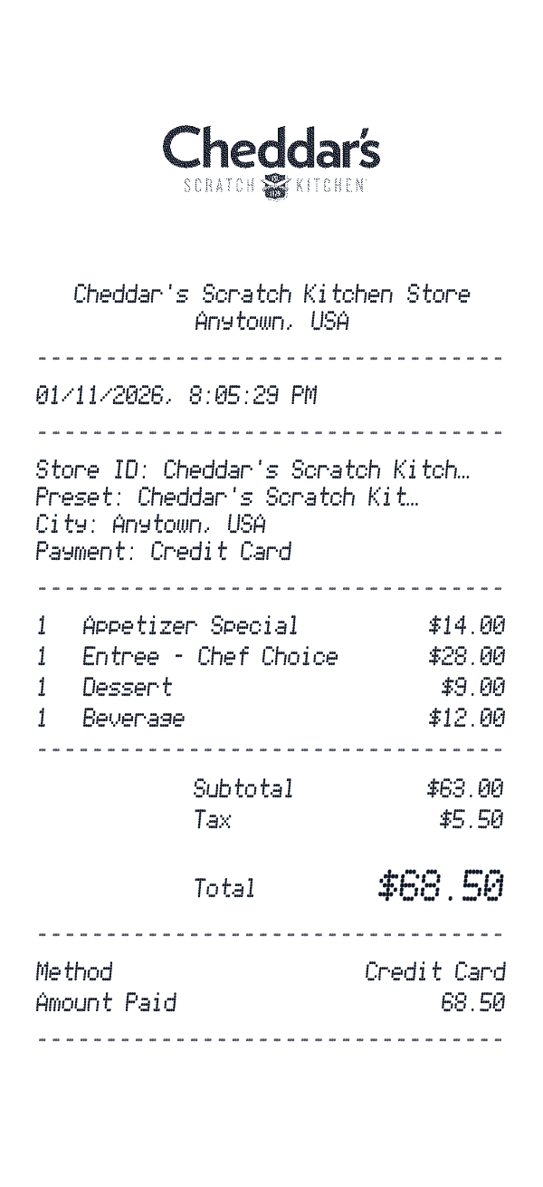 Cheddar's Scratch Kitchen receipt preview
