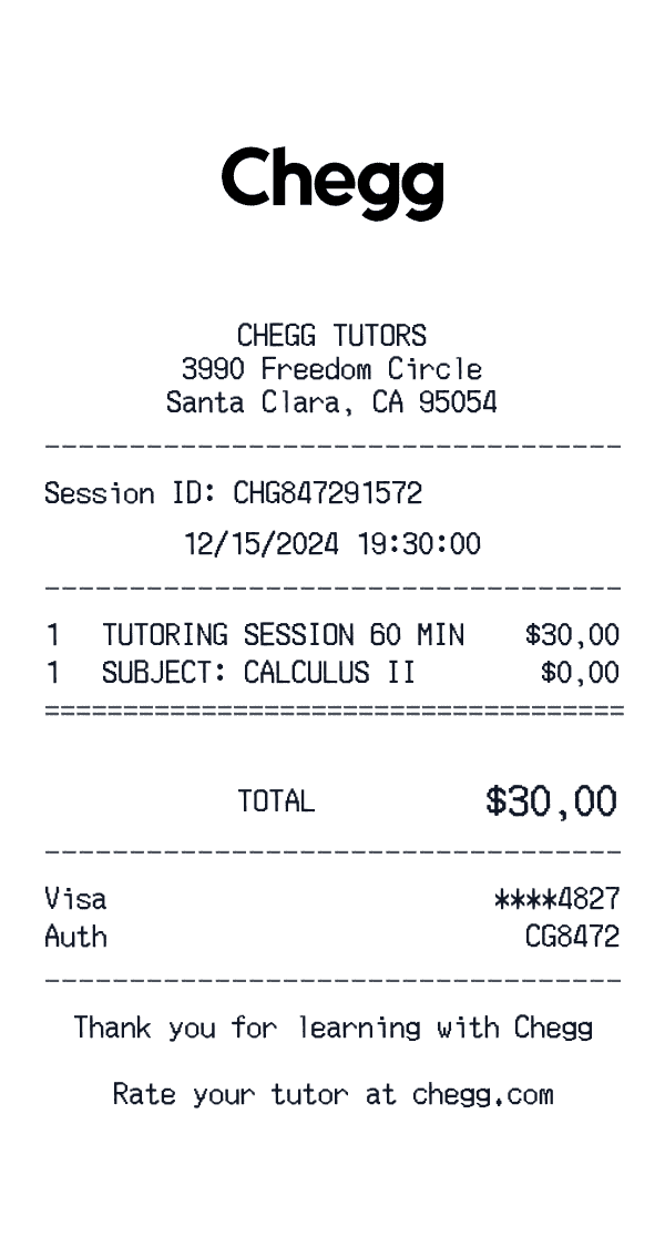 Chegg Tutors receipt template example