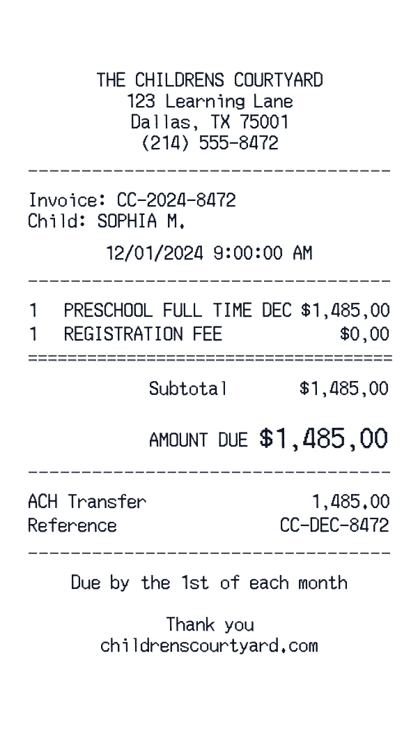 Childrens Courtyard receipt preview