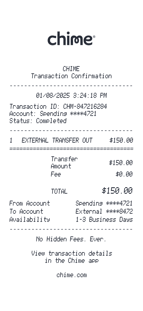 Chime receipt template example