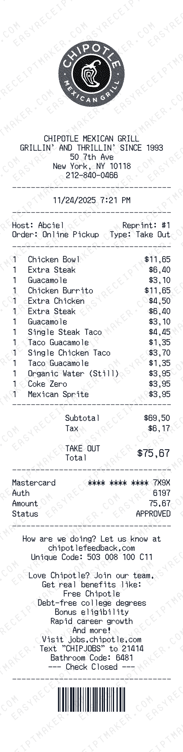 Chipotle receipt