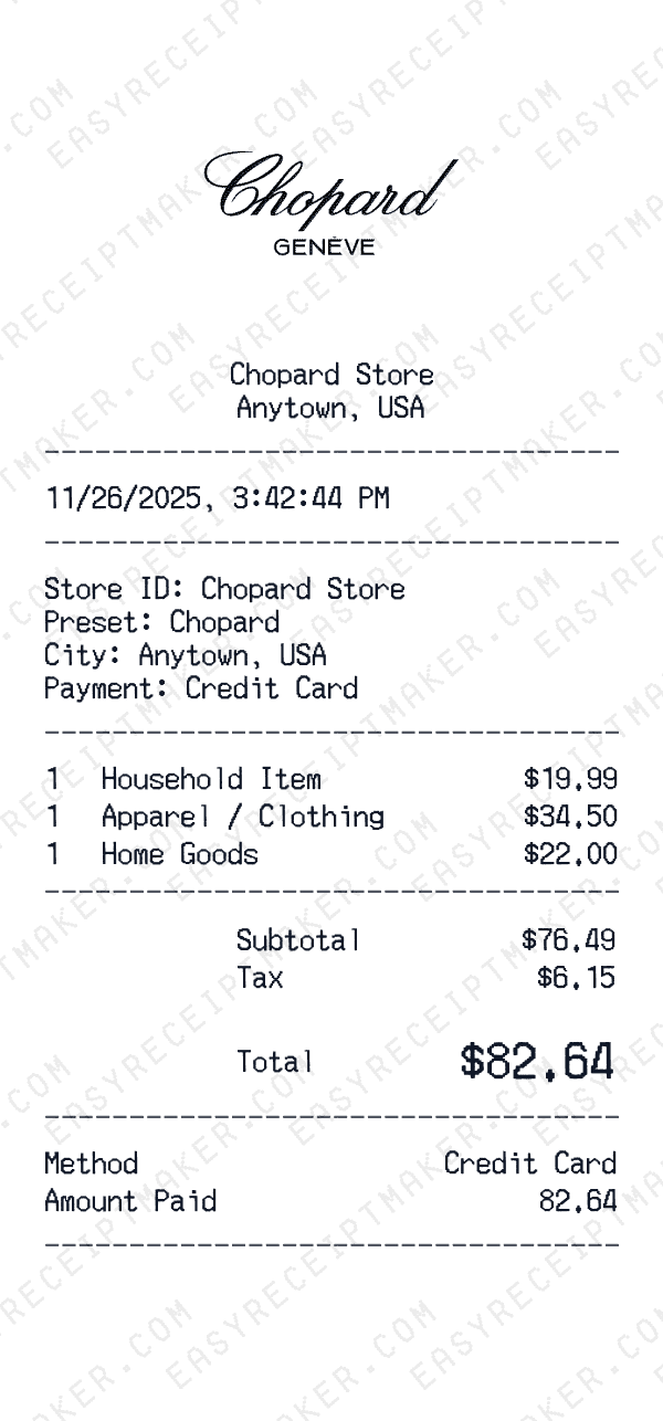 Chopard receipt preview