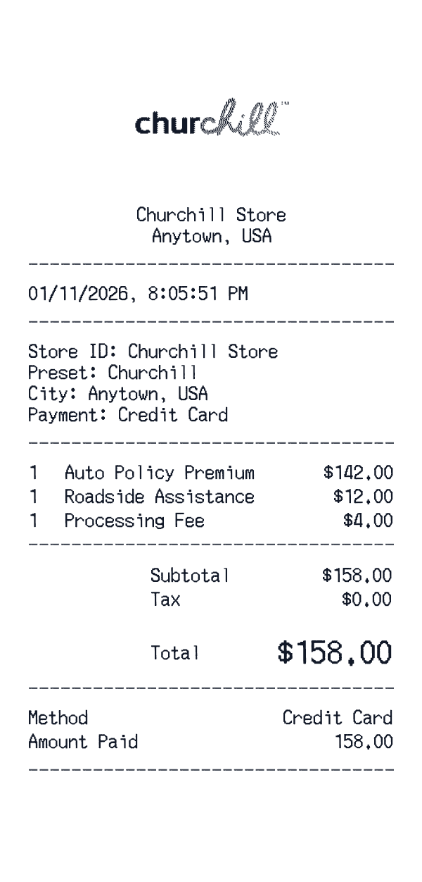 Churchill receipt template example