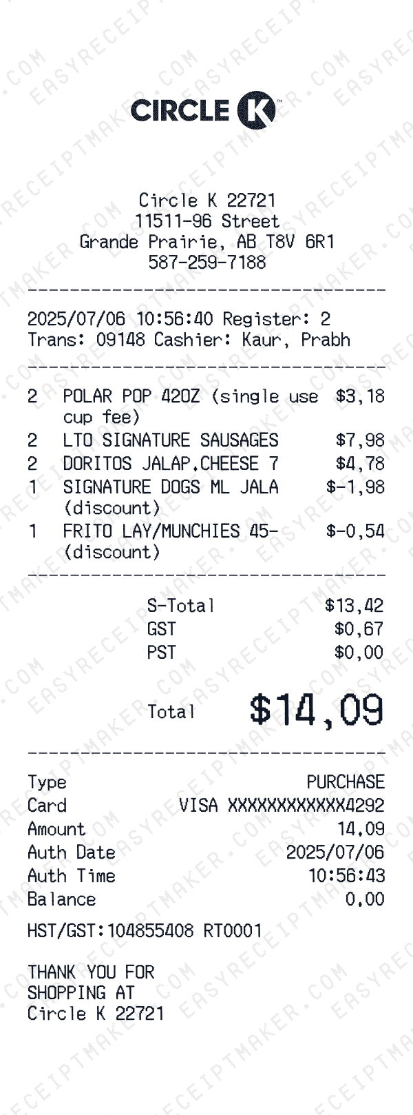 Circle K receipt preview