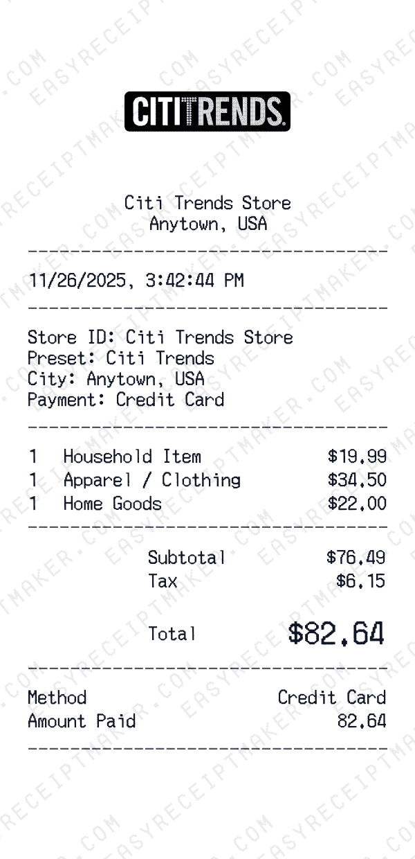 Citi Trends receipt preview