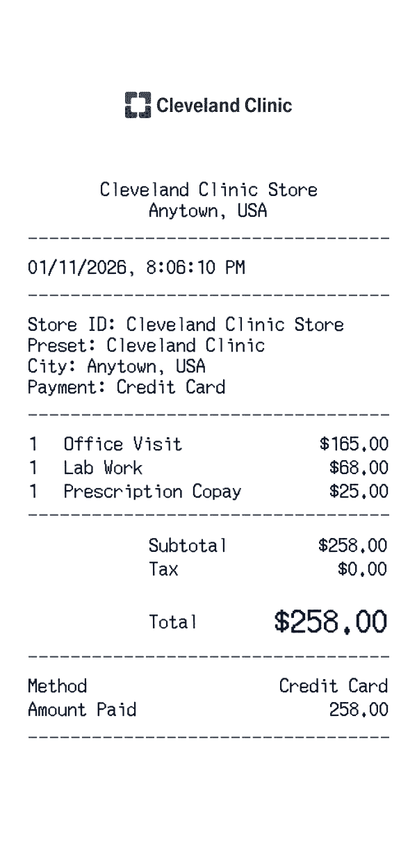 Cleveland Clinic receipt template example