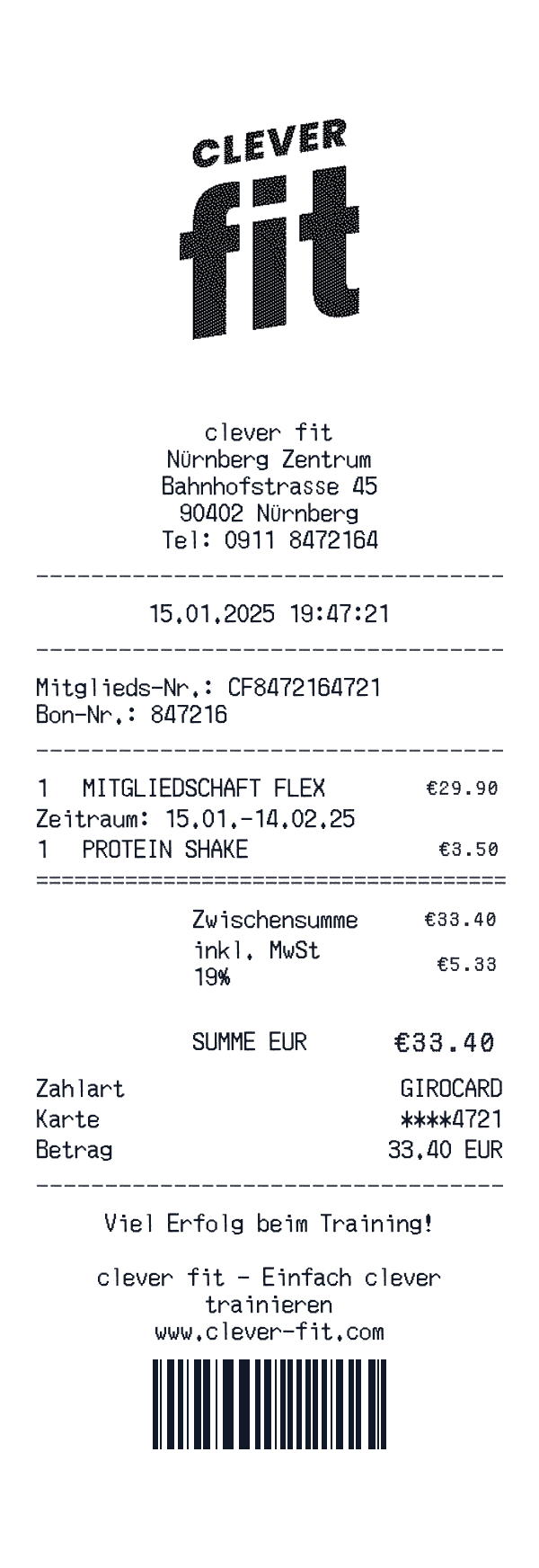 clever fit receipt template example