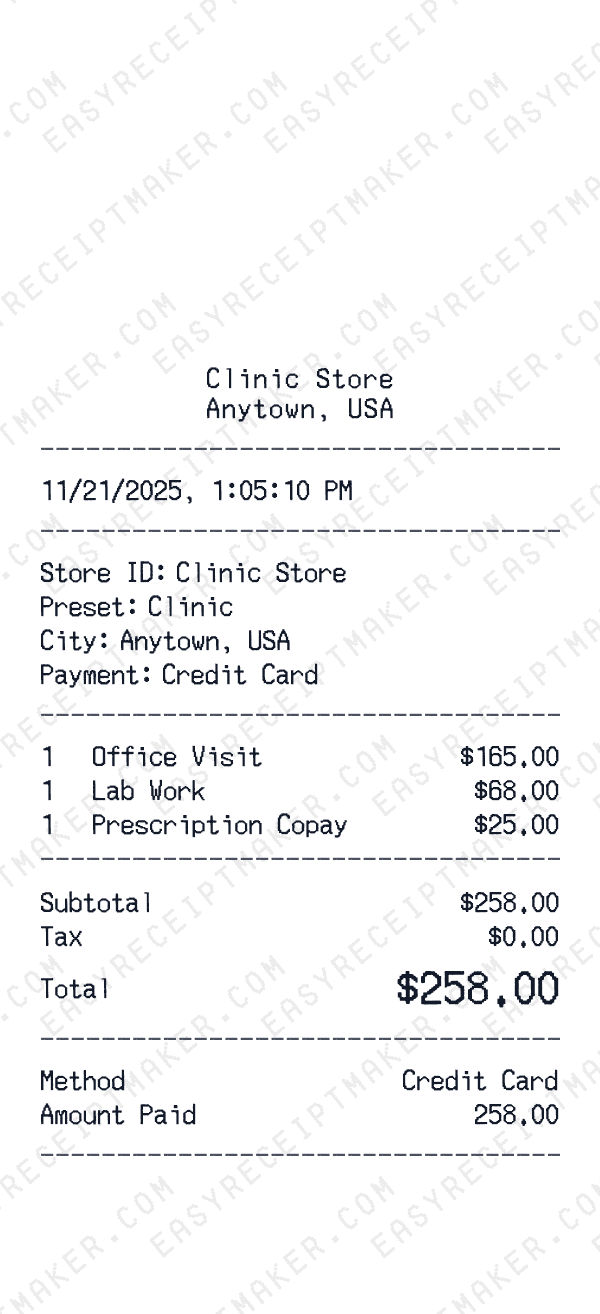 Clinic receipt template example