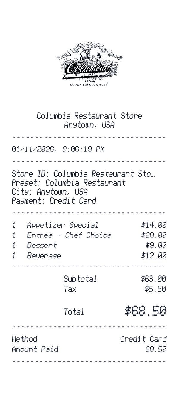 Columbia Restaurant receipt preview