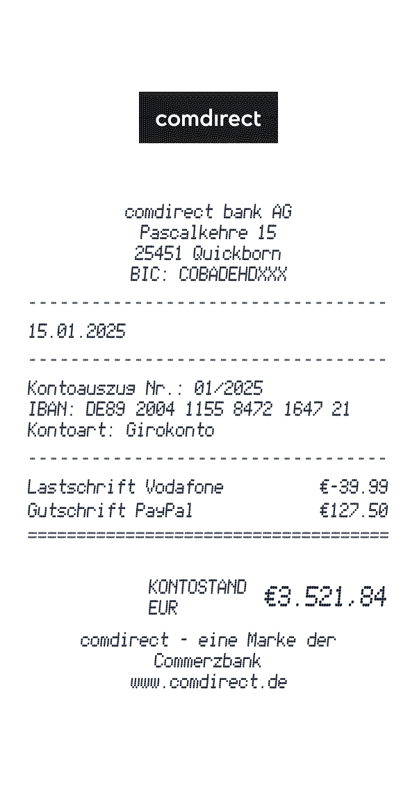 comdirect receipt template example