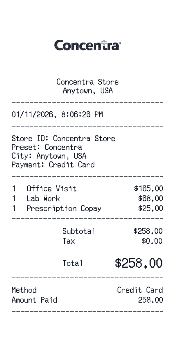 Concentra receipt template example