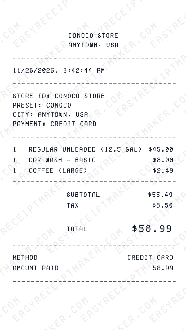 Conoco receipt preview