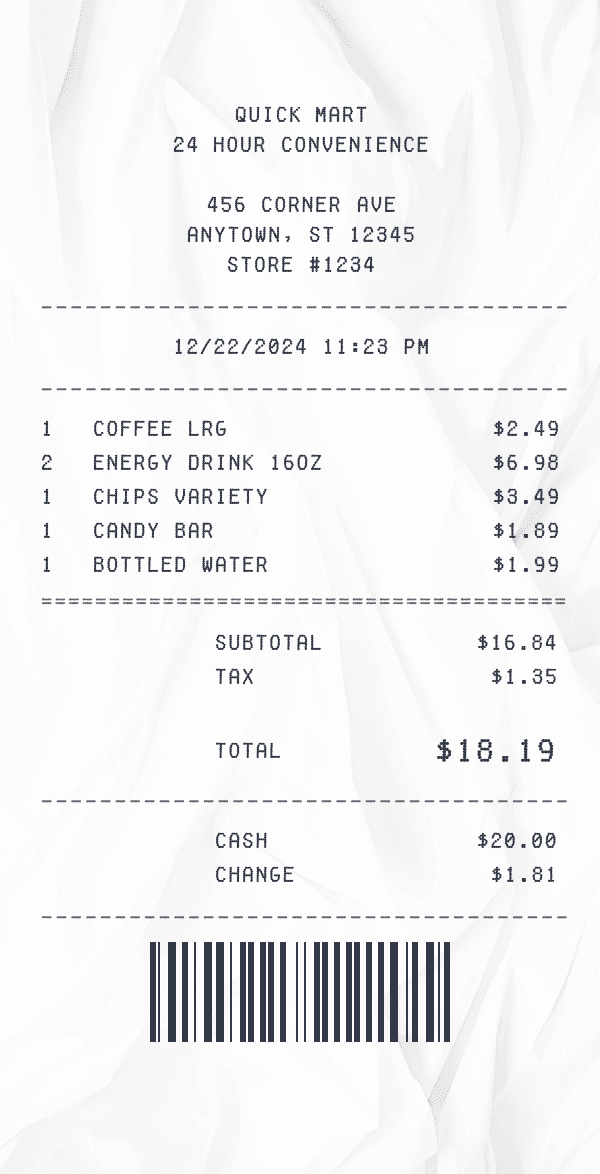 Convenience Store Receipt receipt template example