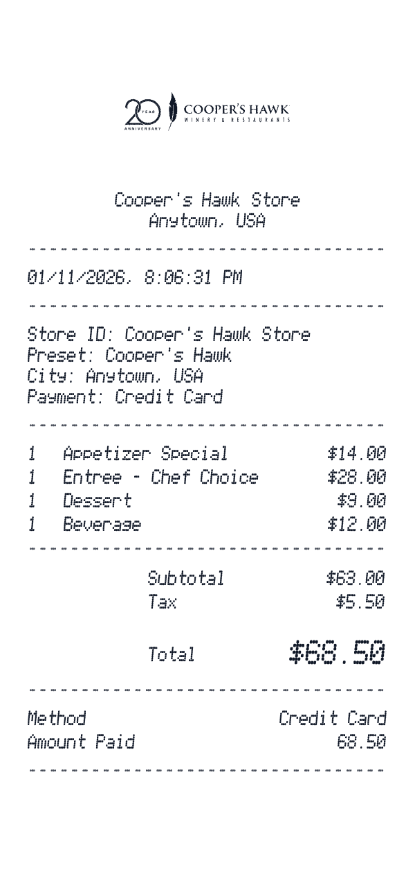 Cooper's Hawk receipt preview