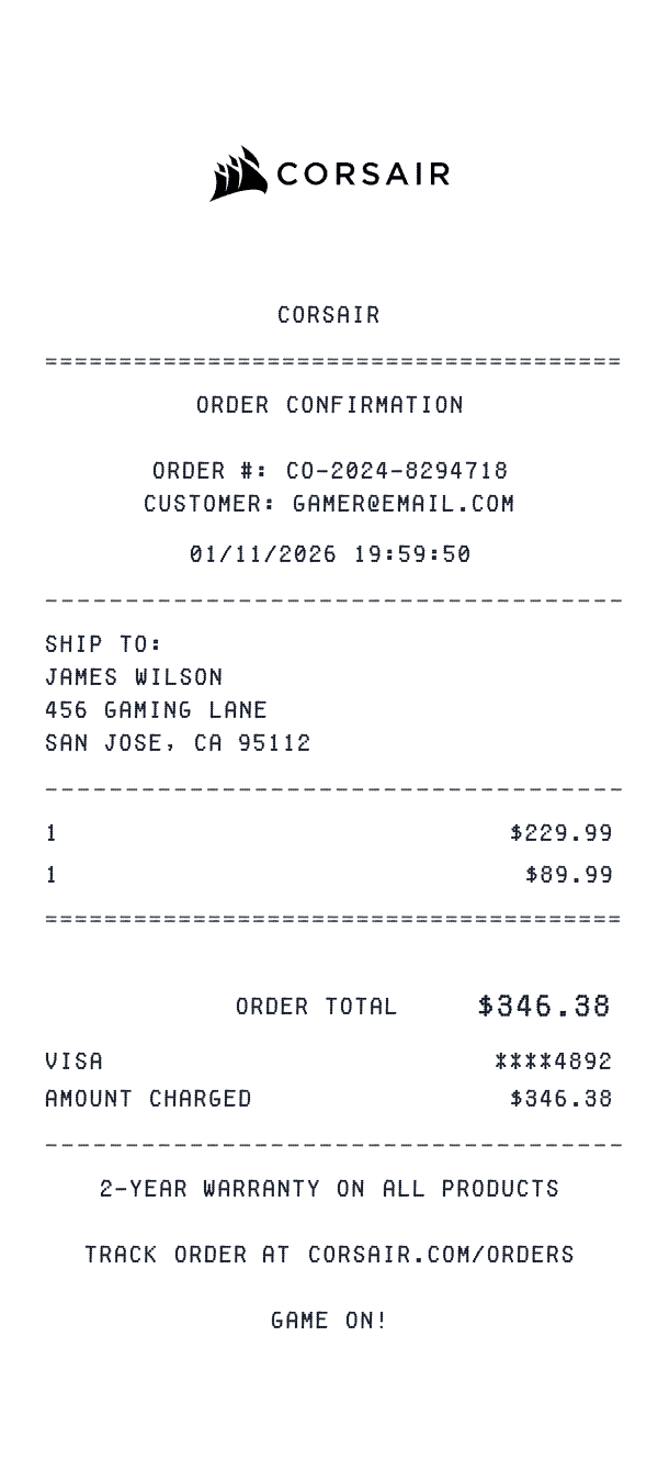 Corsair receipt preview