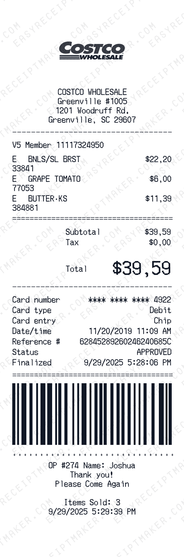 Costco Wholesale receipt preview