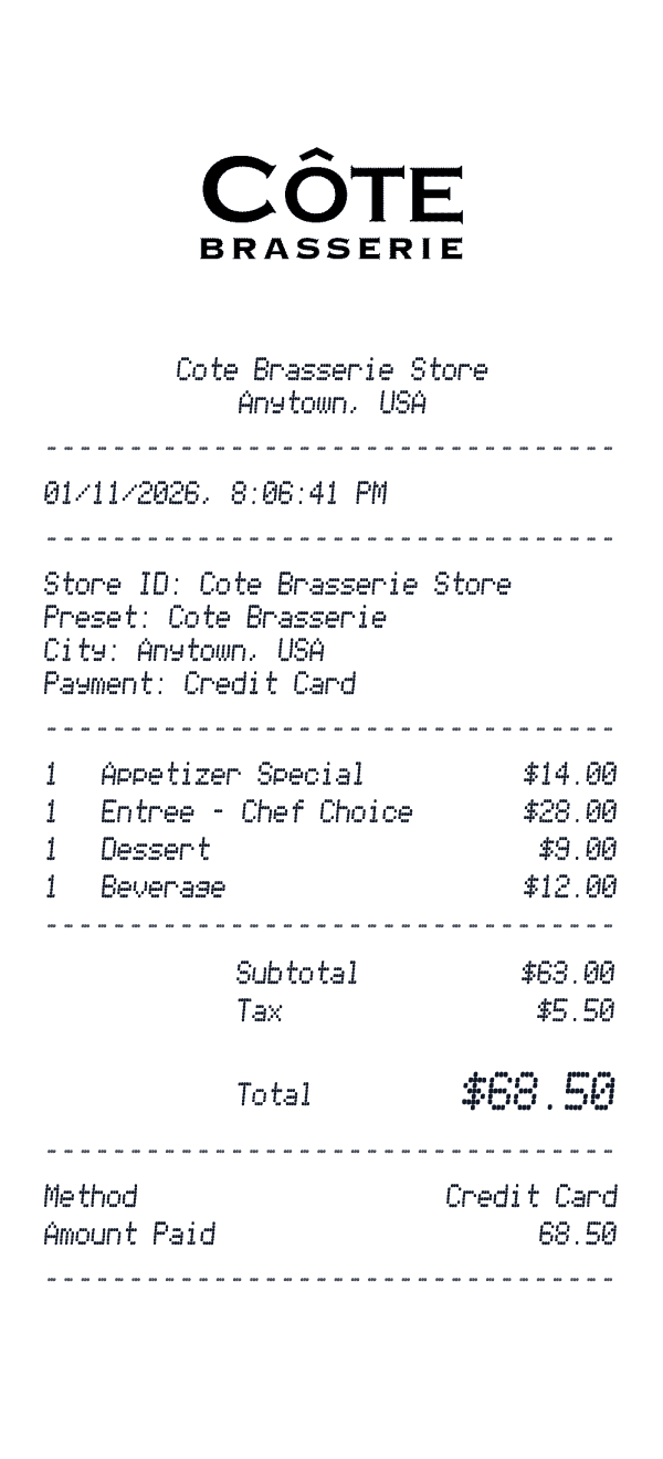 Cote Brasserie receipt preview
