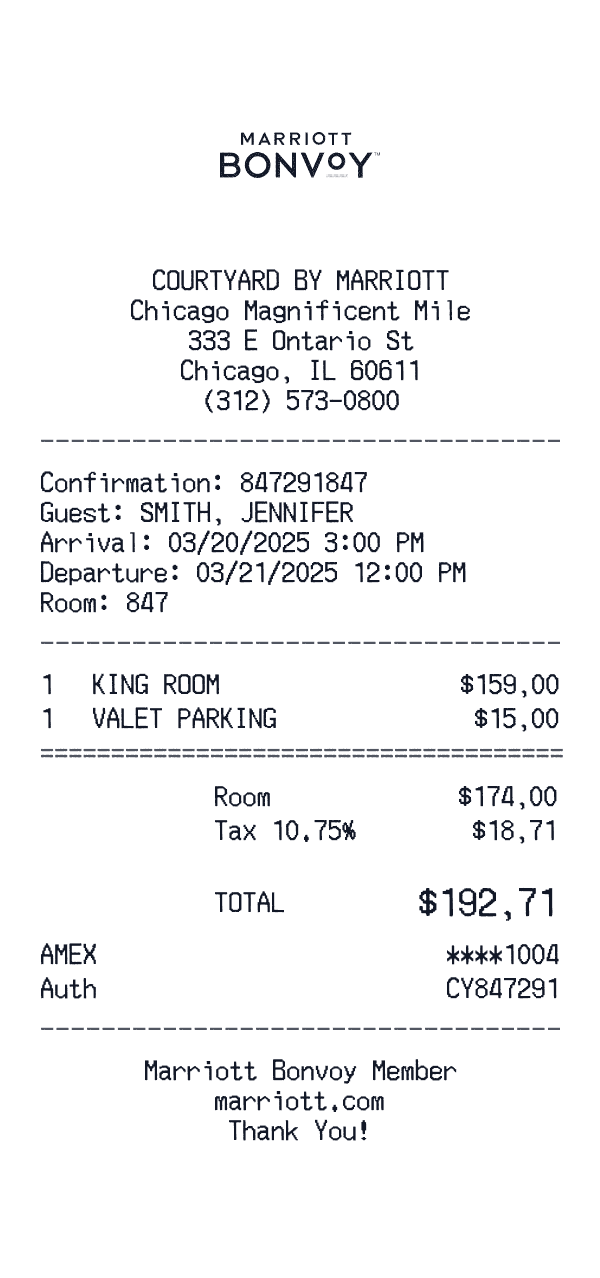 Courtyard by Marriott receipt template example