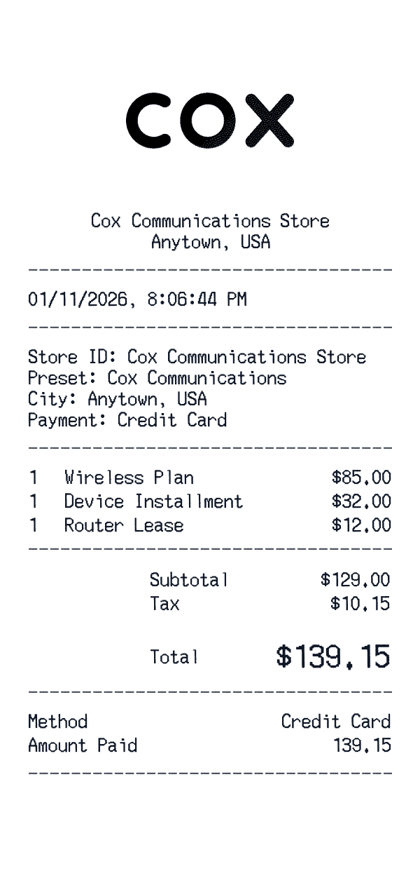 Cox Communications receipt template example