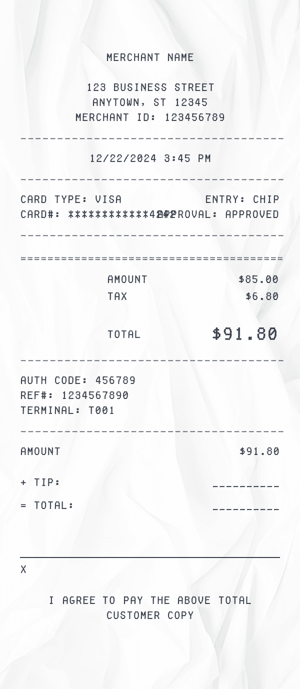 Credit Card Receipt receipt preview
