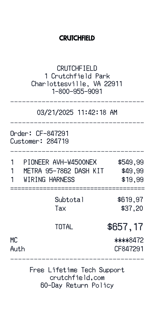 Crutchfield receipt preview