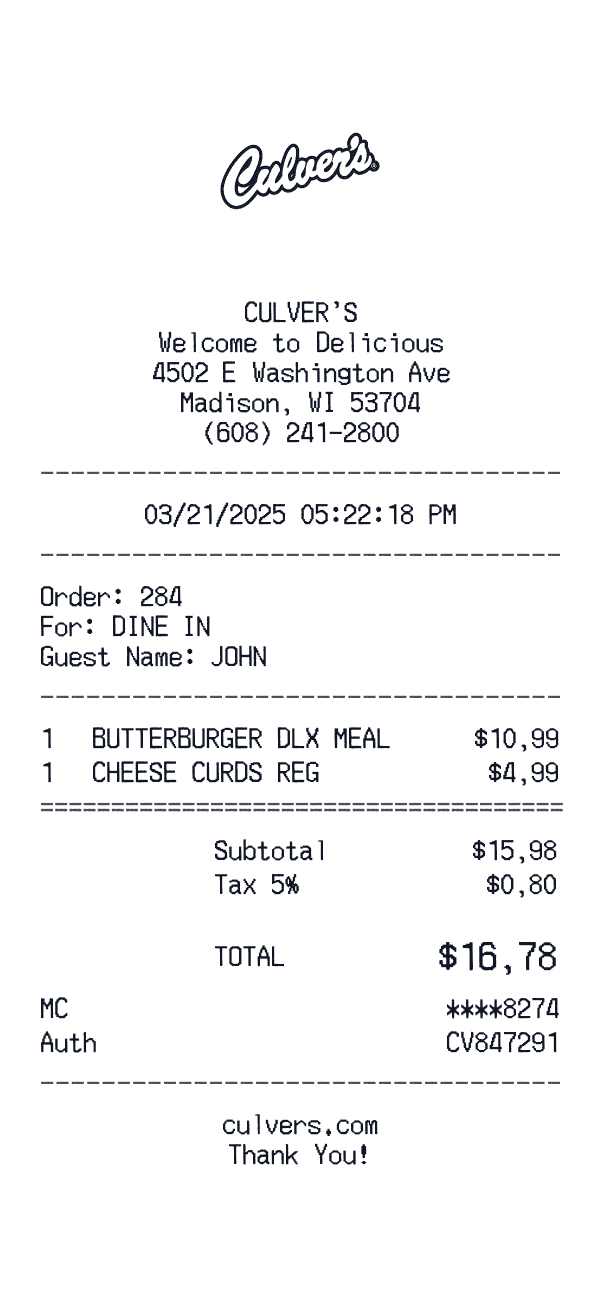 Culver's receipt preview