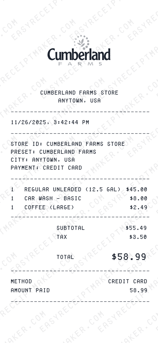 Cumberland Farms receipt preview