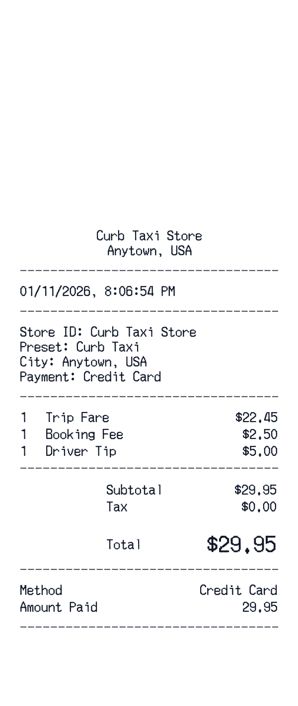 Curb Taxi receipt template