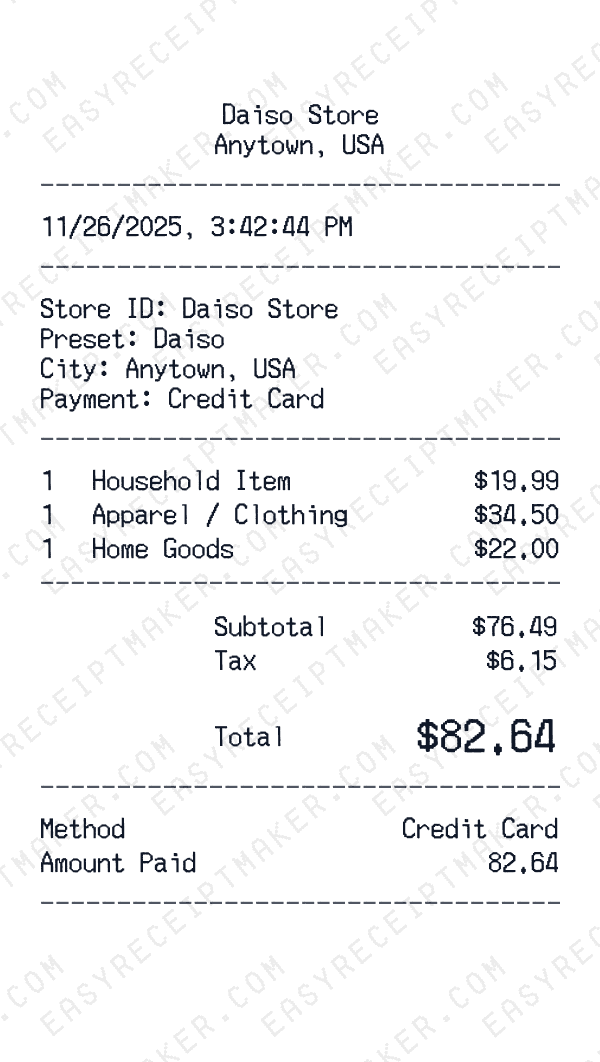 Daiso receipt preview