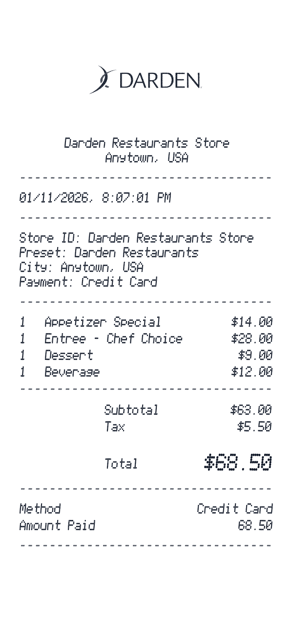 Darden Restaurants receipt preview