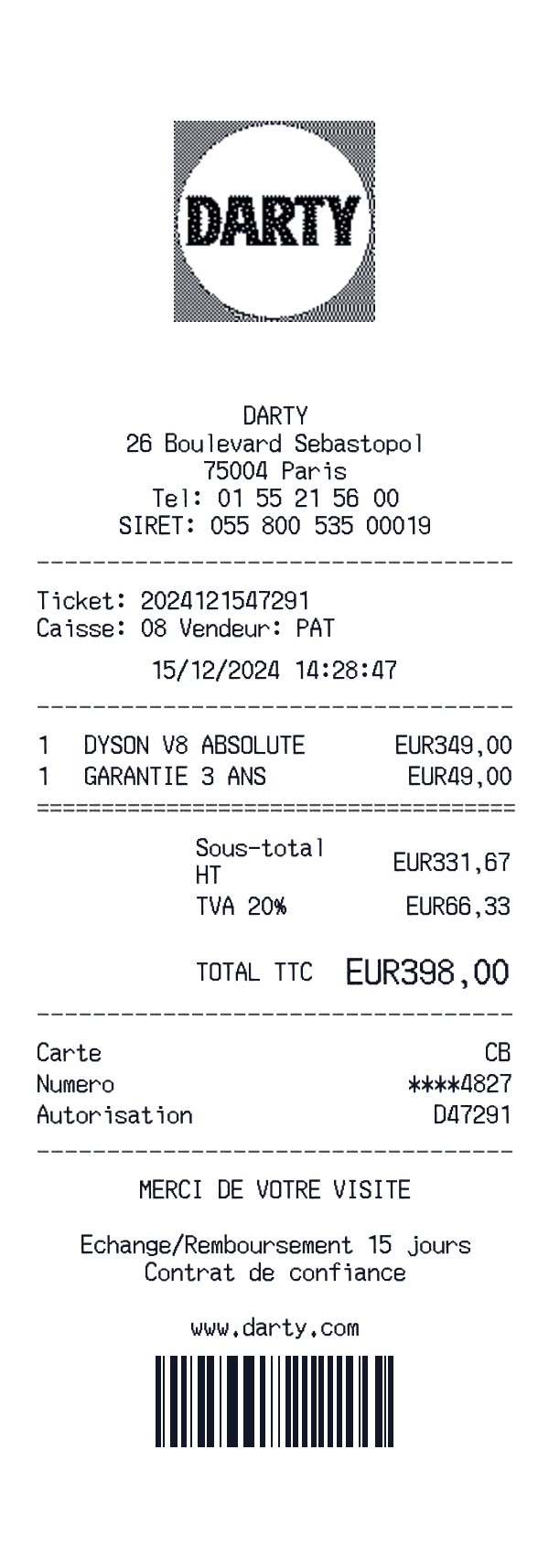 Darty receipt preview