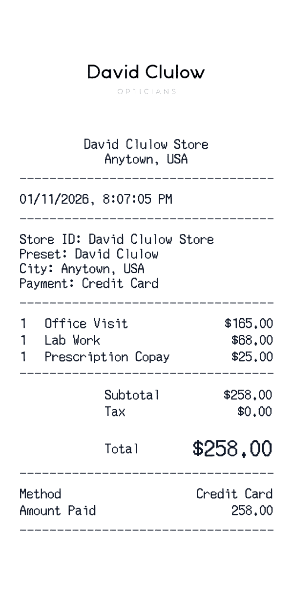 David Clulow receipt template example