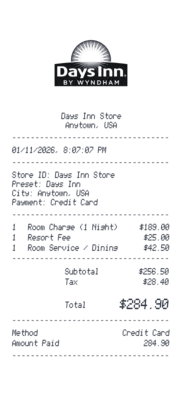 Days Inn receipt template example