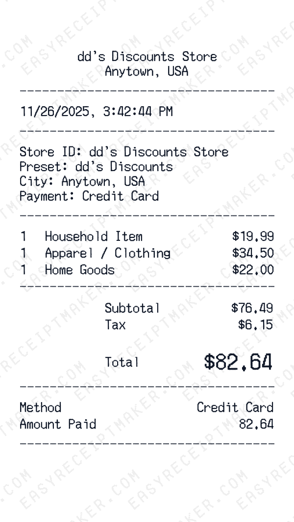 dd's Discounts receipt preview