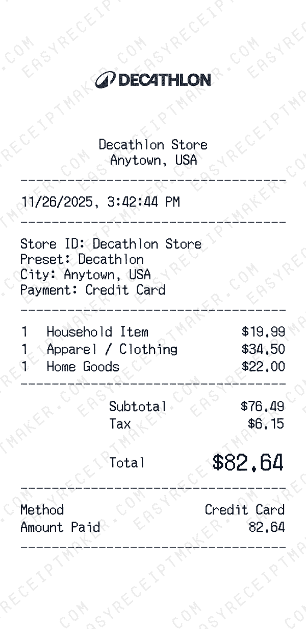 Decathlon receipt preview