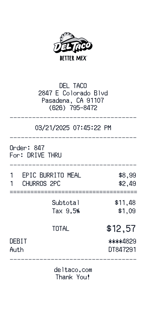 Del Taco receipt preview