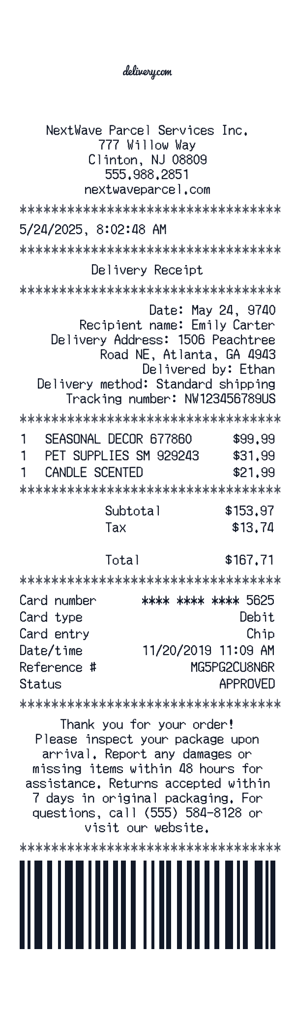 Delivery.com receipt preview