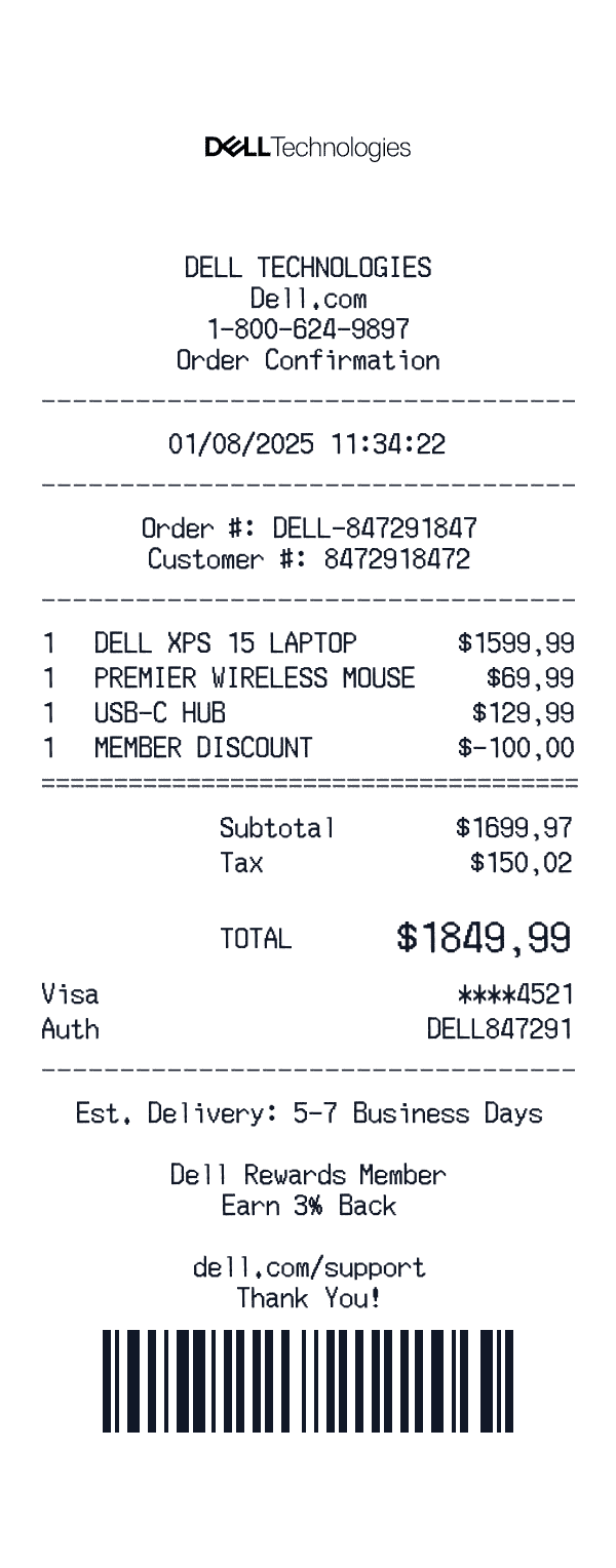 Dell receipt preview