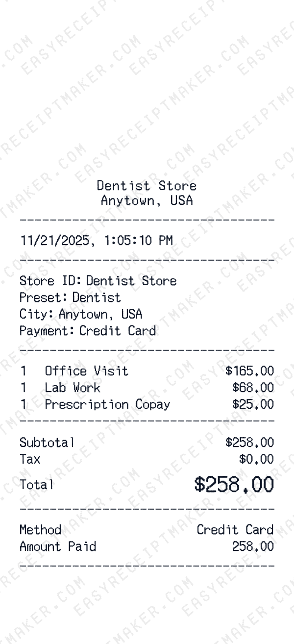Dentist receipt template example