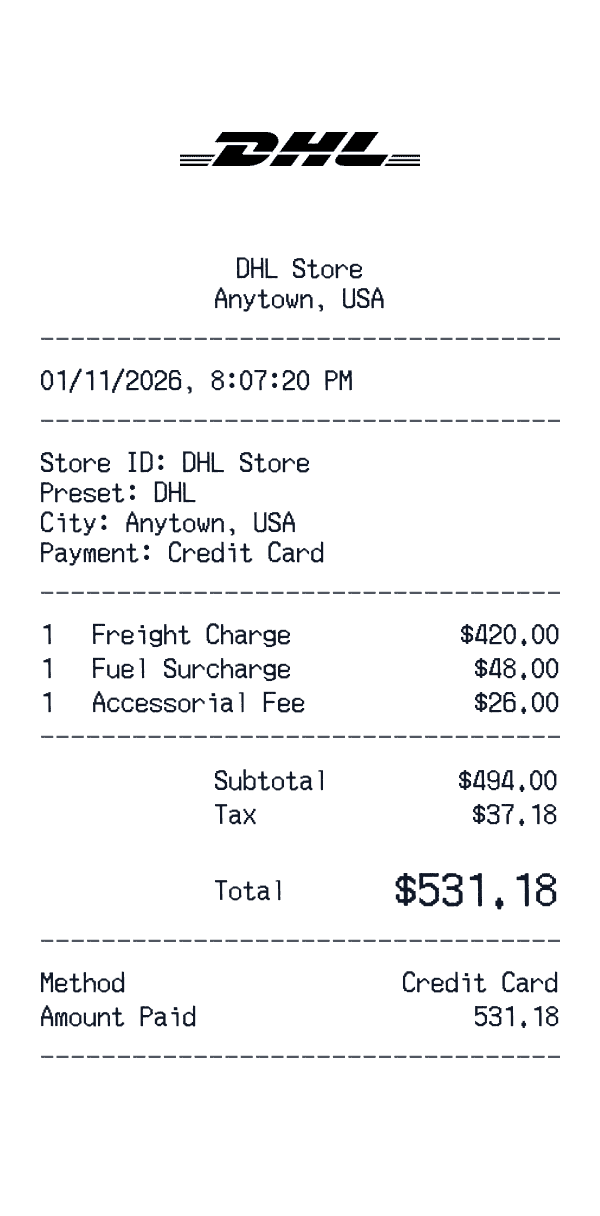 DHL receipt template example