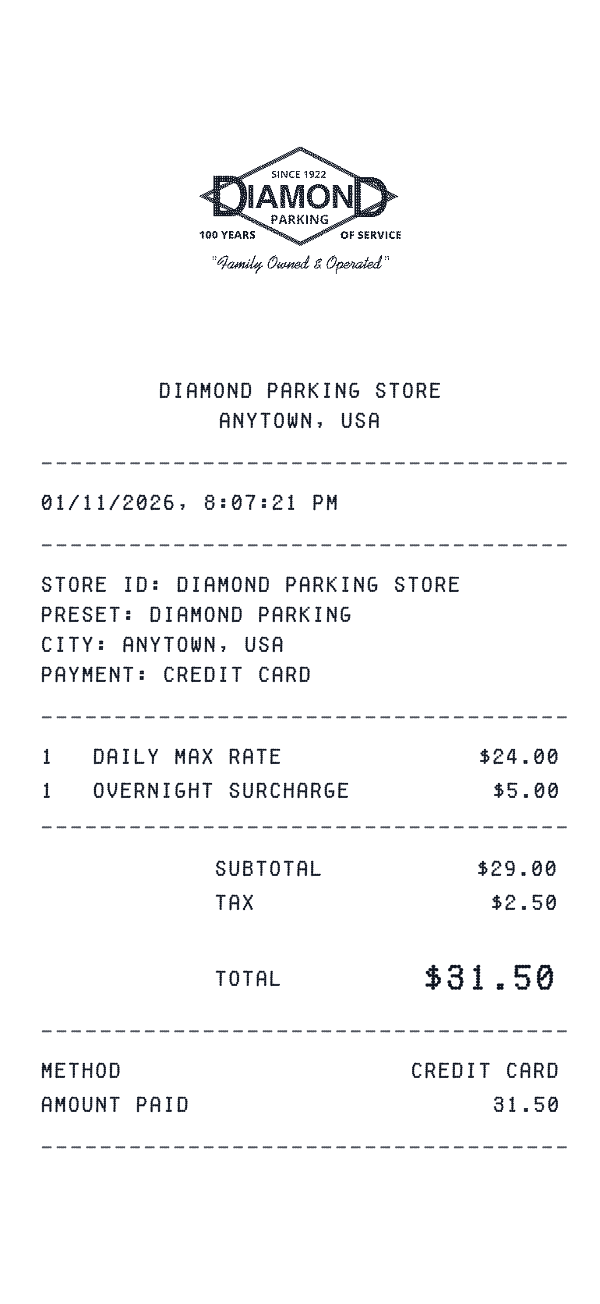 Diamond Parking receipt template
