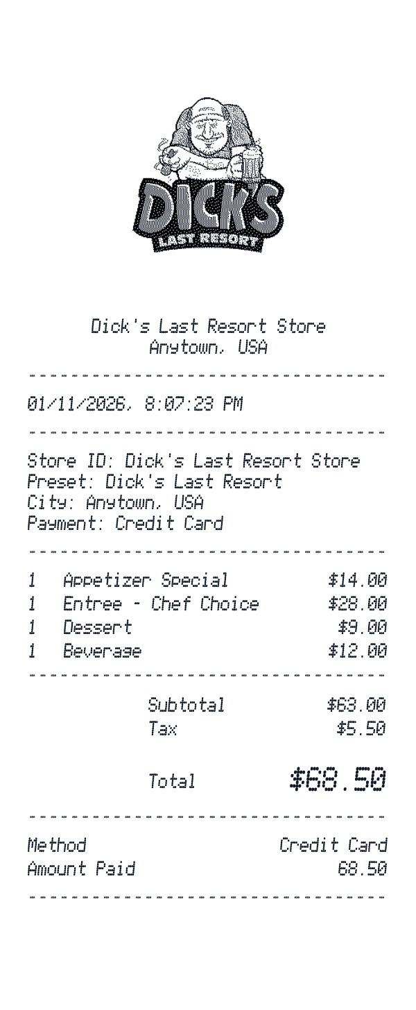 Dick's Last Resort receipt preview